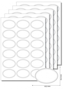 Etiketten "silberner Rand" oval 63,5x42,3mm, selbstklebend, 5 Blatt A4